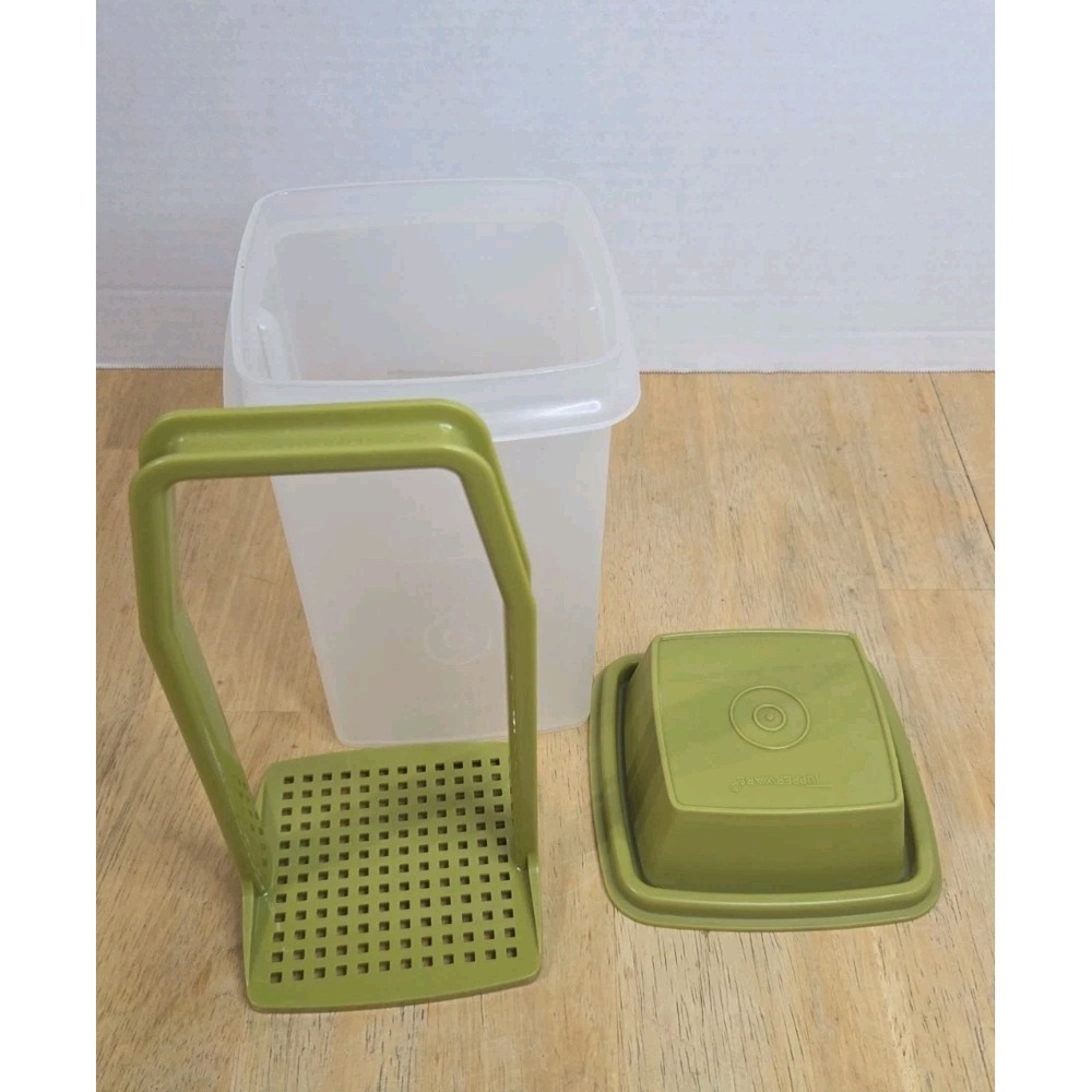Tupperware Pickle Keeper 1330 Avocado Green Clear 3 Piece Vintage 1 Qt Container